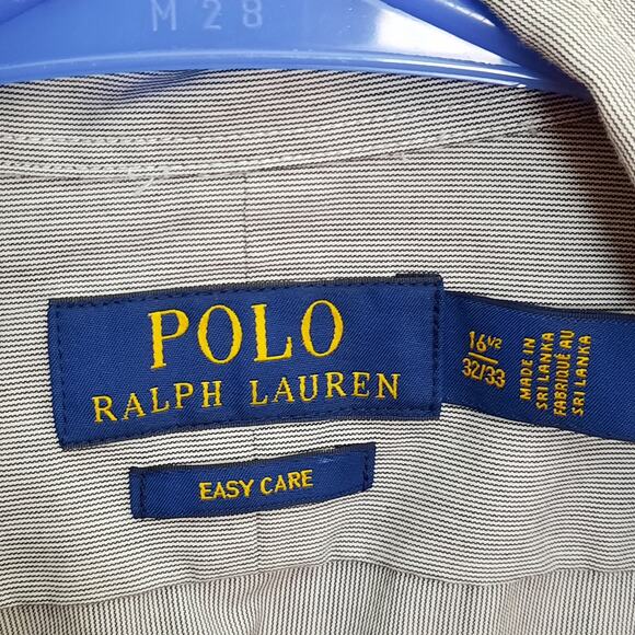 Polo Ralph Lauren 16.5 32/33 Shirt Gray Stripe LS Easy Care Cotton Dress - Picture 3 of 6